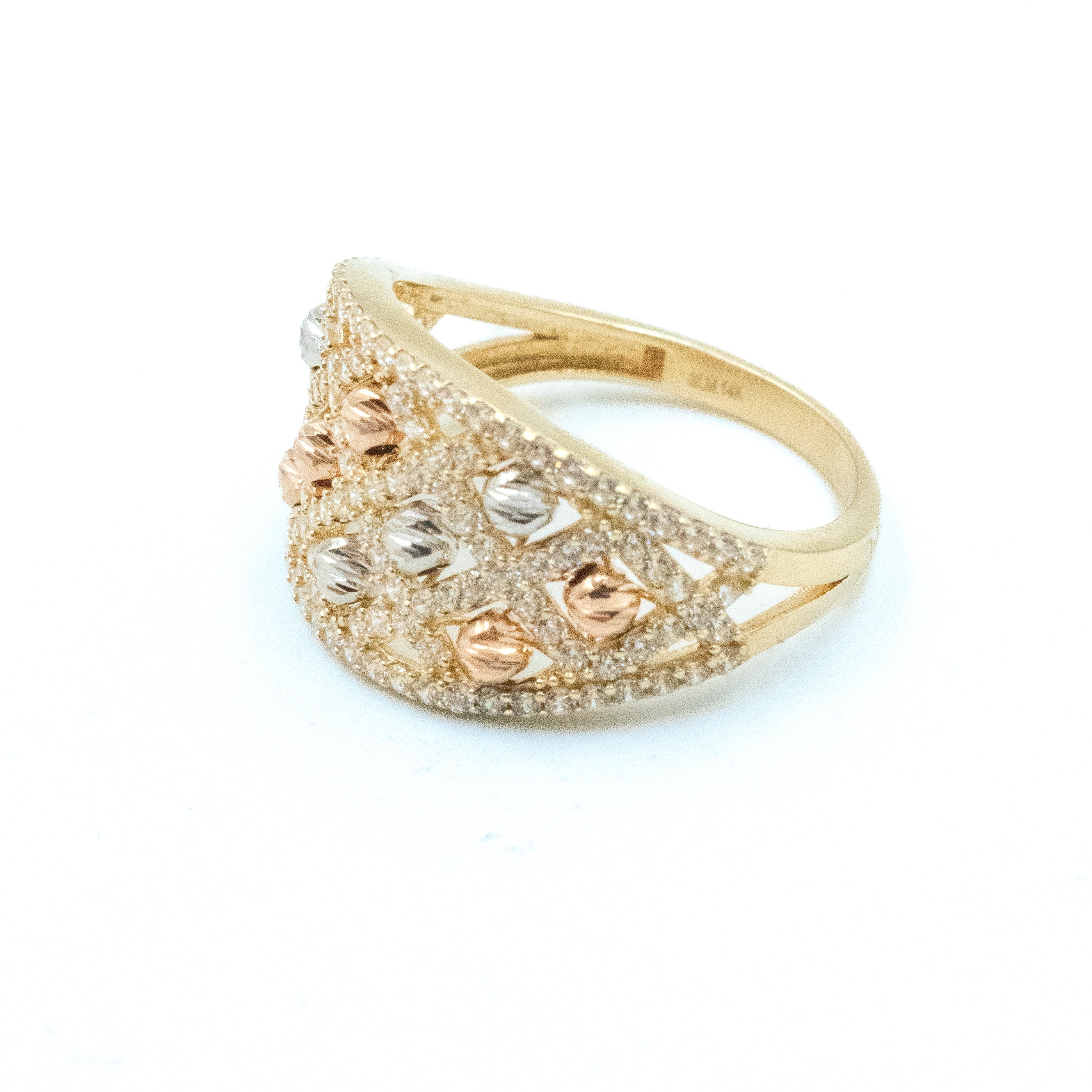 ANILLO TRES OROS CON BOLITAS ORO 14K