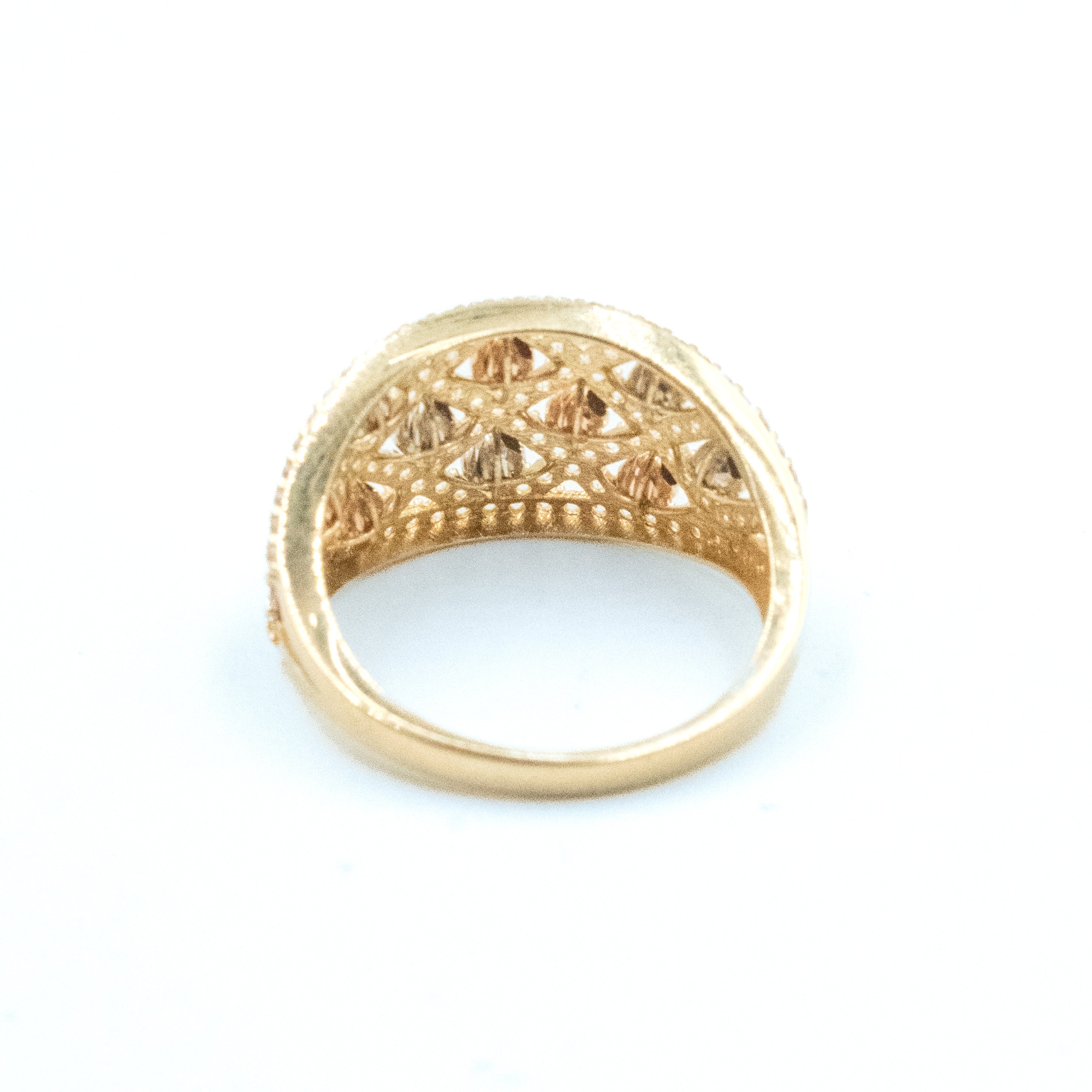 ANILLO TRES OROS CON BOLITAS ORO 14K