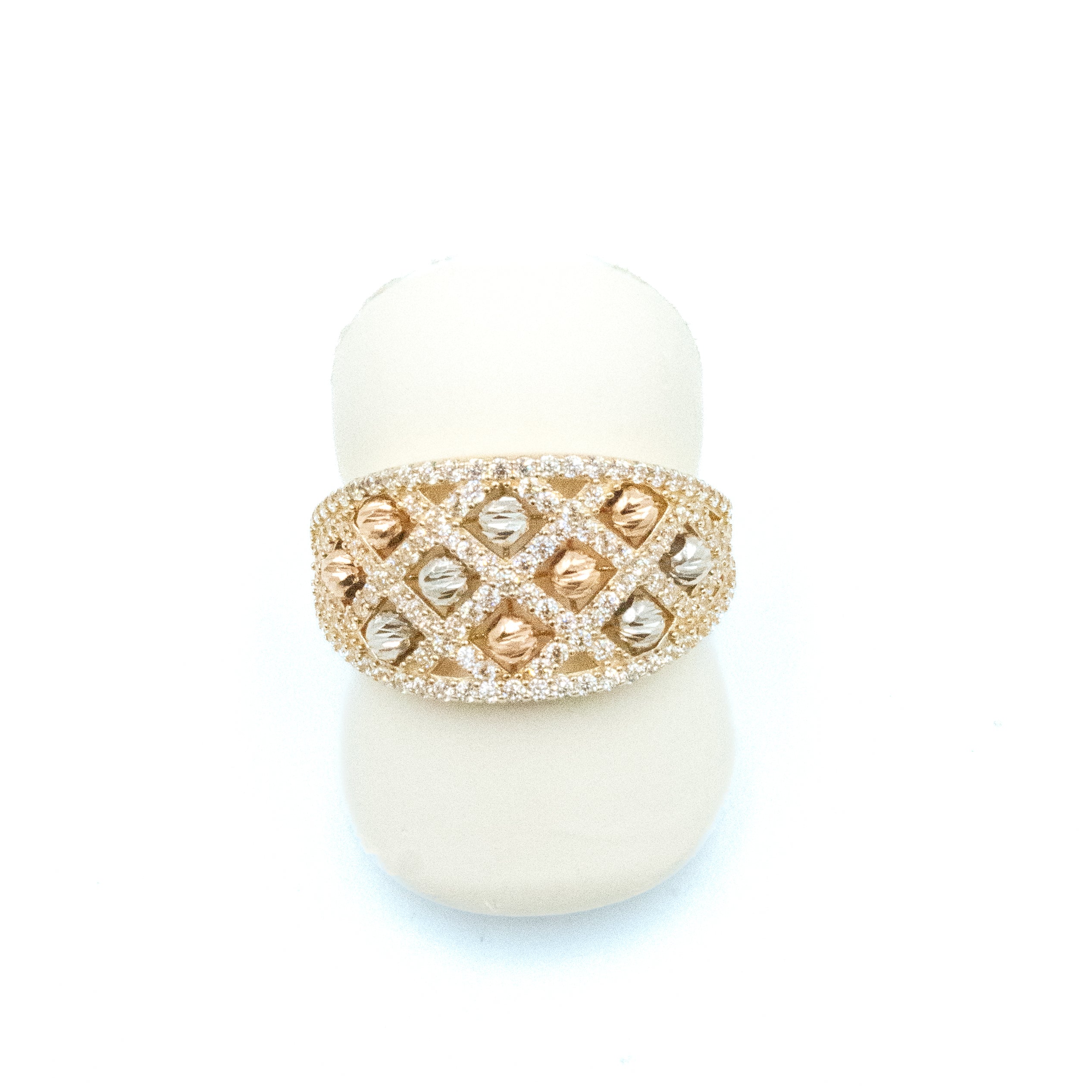 ANILLO TRES OROS CON BOLITAS ORO 14K