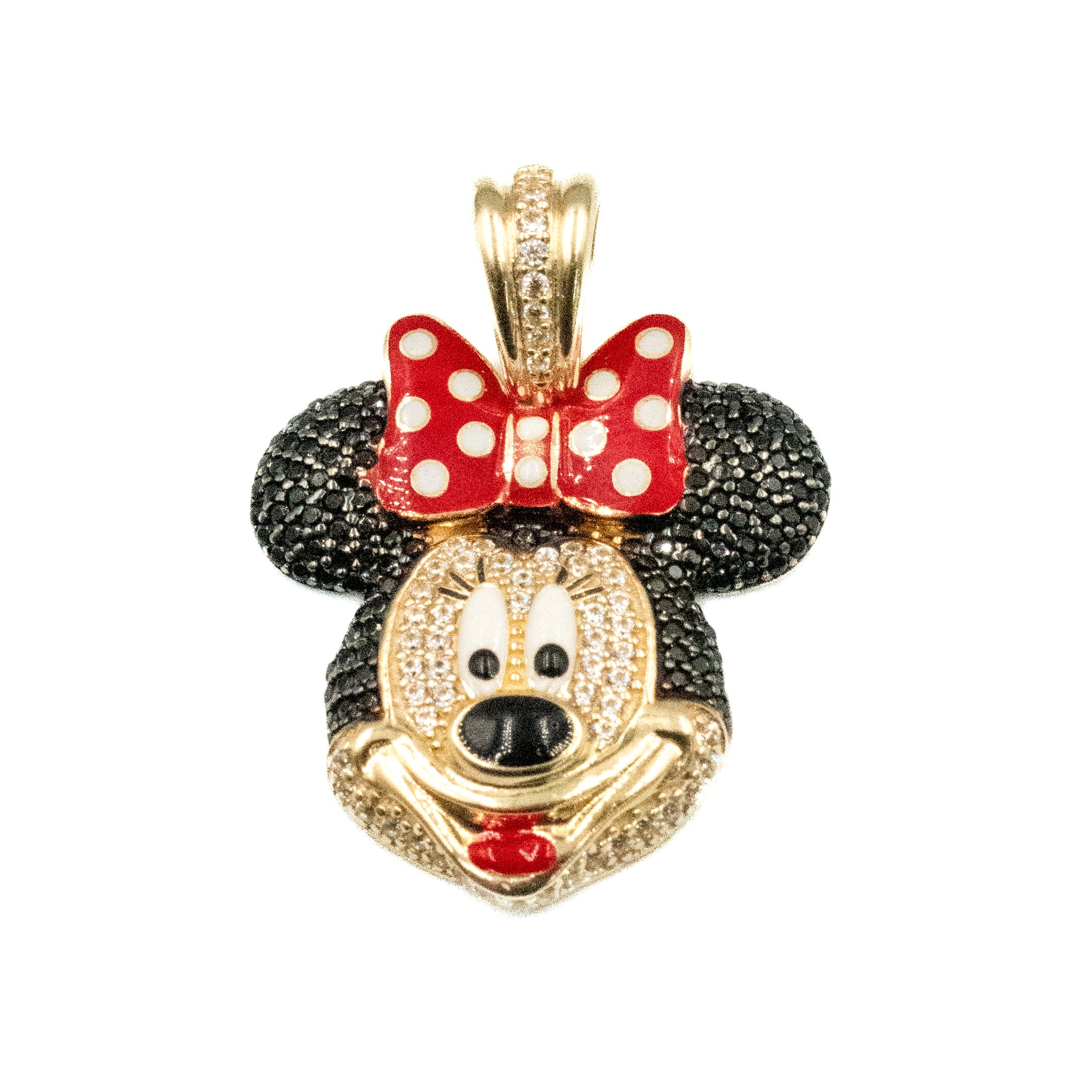 DIJE ROSTRO DE MINNIE MOUSE CON PIEDRAS ZIRCONIAS ORO 14K