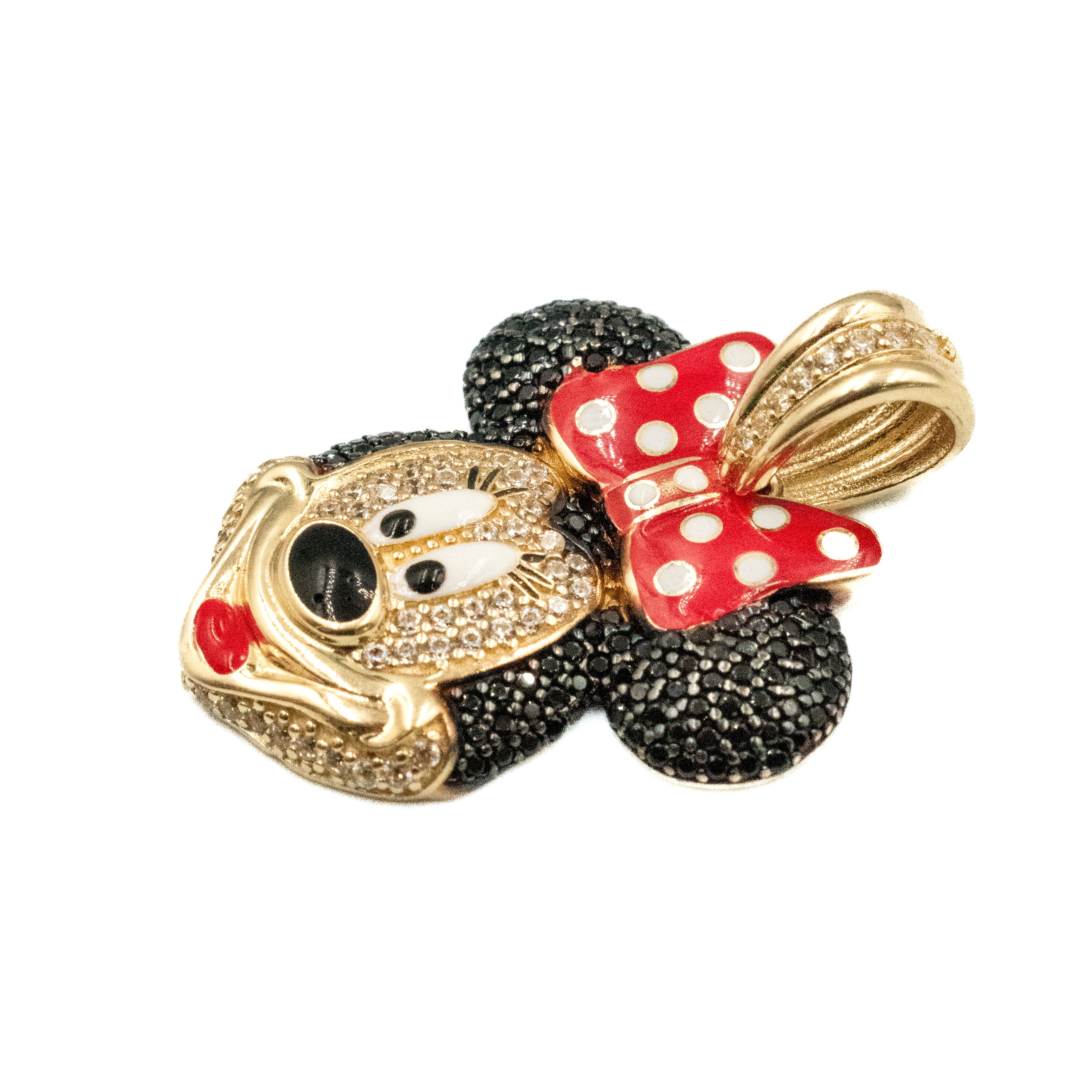 DIJE ROSTRO DE MINNIE MOUSE CON PIEDRAS ZIRCONIAS ORO 14K