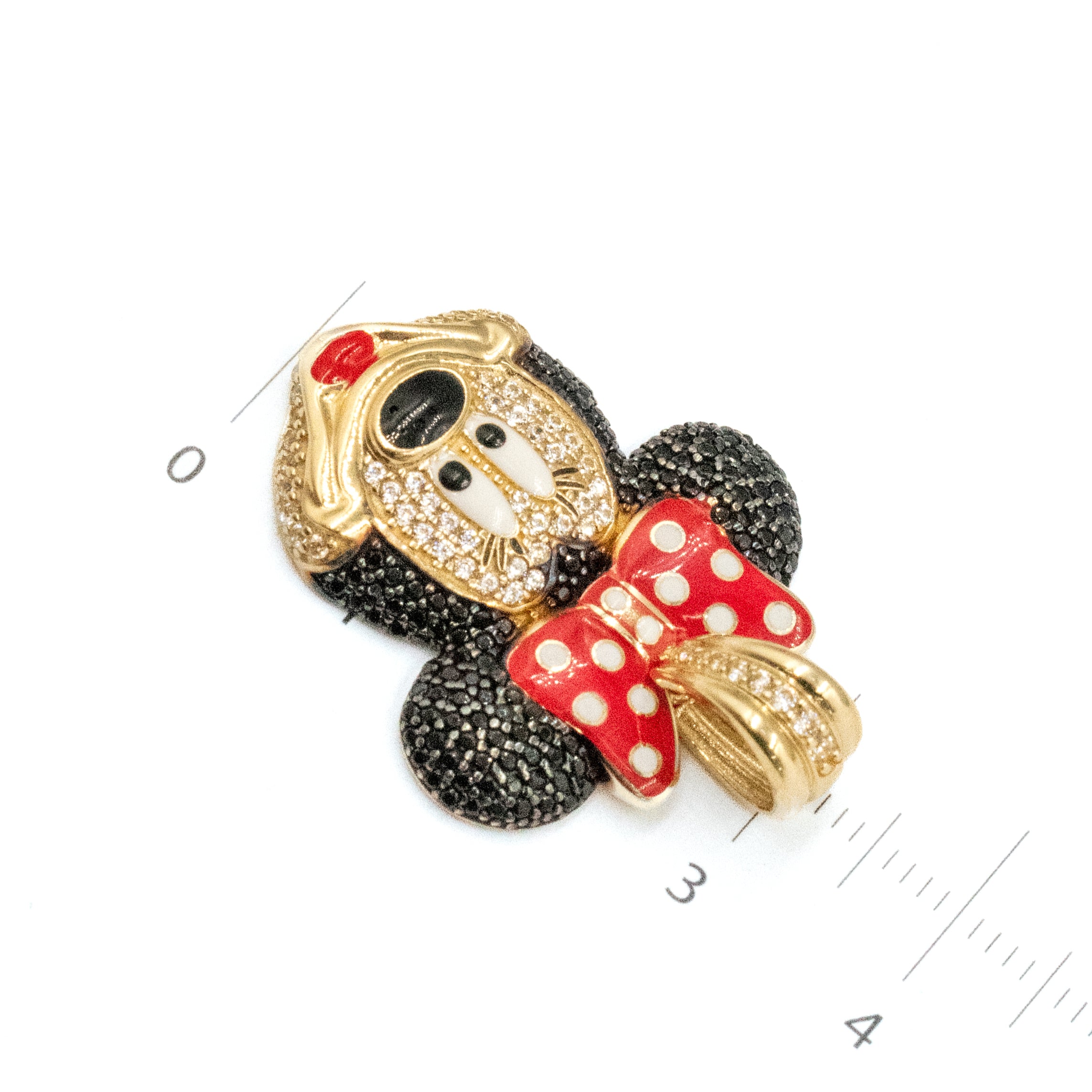 DIJE ROSTRO DE MINNIE MOUSE CON PIEDRAS ZIRCONIAS ORO 14K