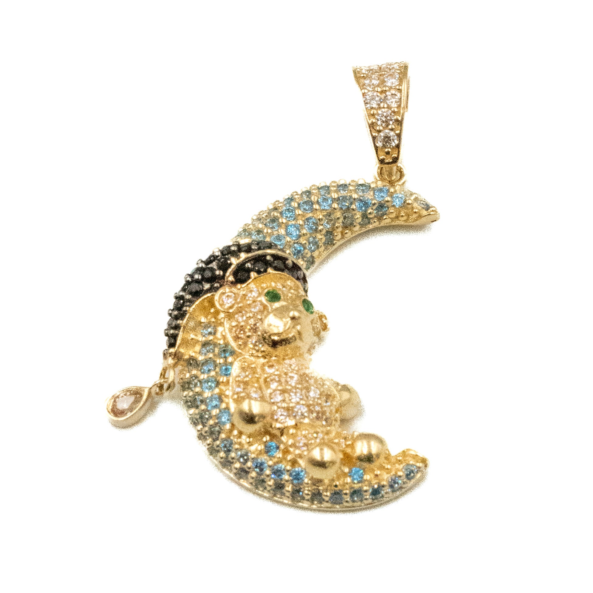 DIJE DE OSO DURMIENDO EN LA LUNA CON PIEDRAS ZIRCONIAS ORO 14K