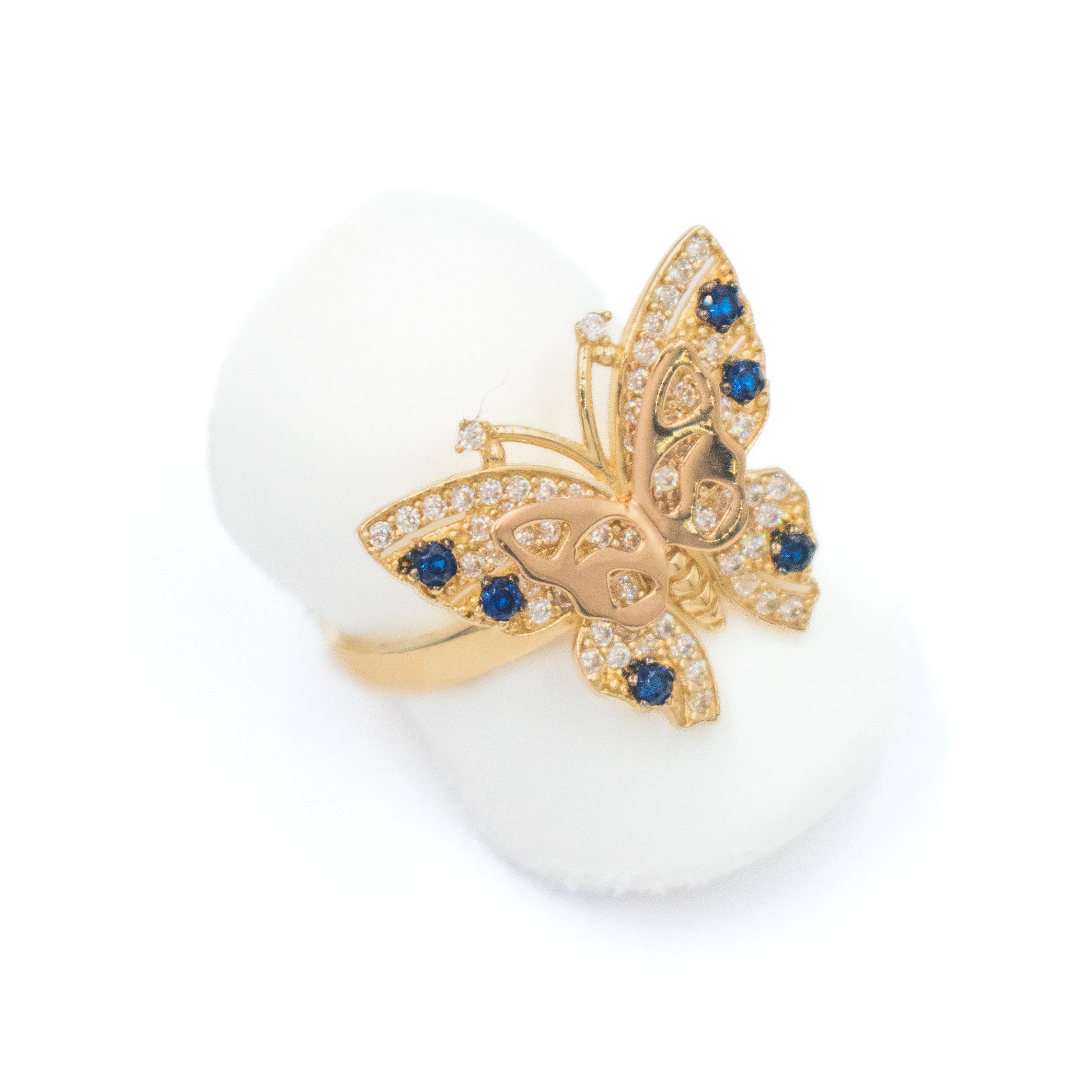 ANILLO DE MARIPOSA HUECA CON PIEDA ZIRCONIA ORO 14K