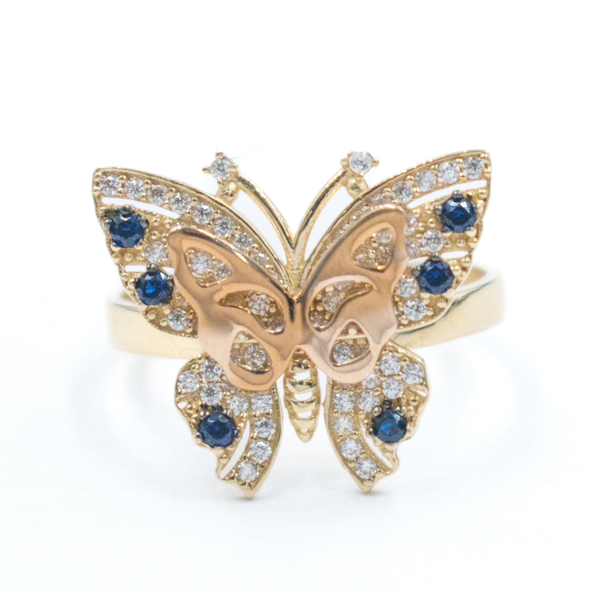 ANILLO DE MARIPOSA HUECA CON PIEDA ZIRCONIA ORO 14K