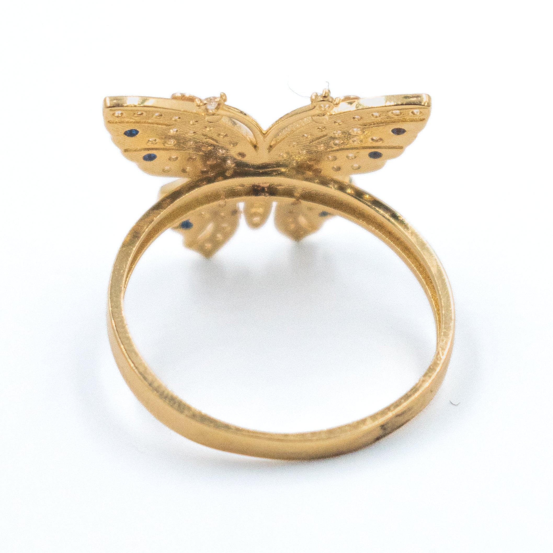 ANILLO DE MARIPOSA HUECA CON PIEDA ZIRCONIA ORO 14K